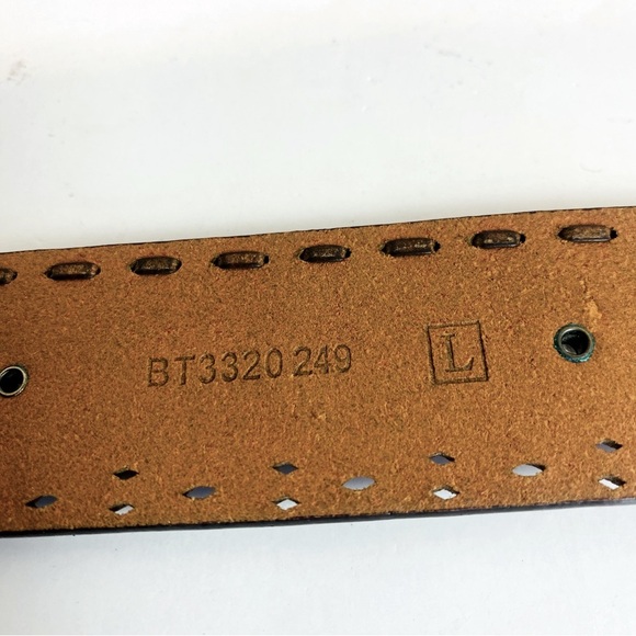 Fossil Brown Leather Tooled Rhinestone Studded Belt Size L - Picture 6 of 9